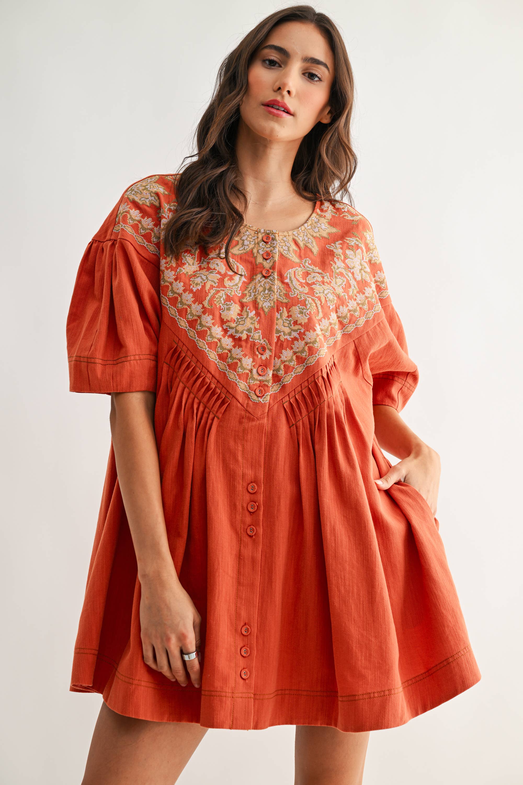 CJD26988 Embroidered Linen Tunic Dress