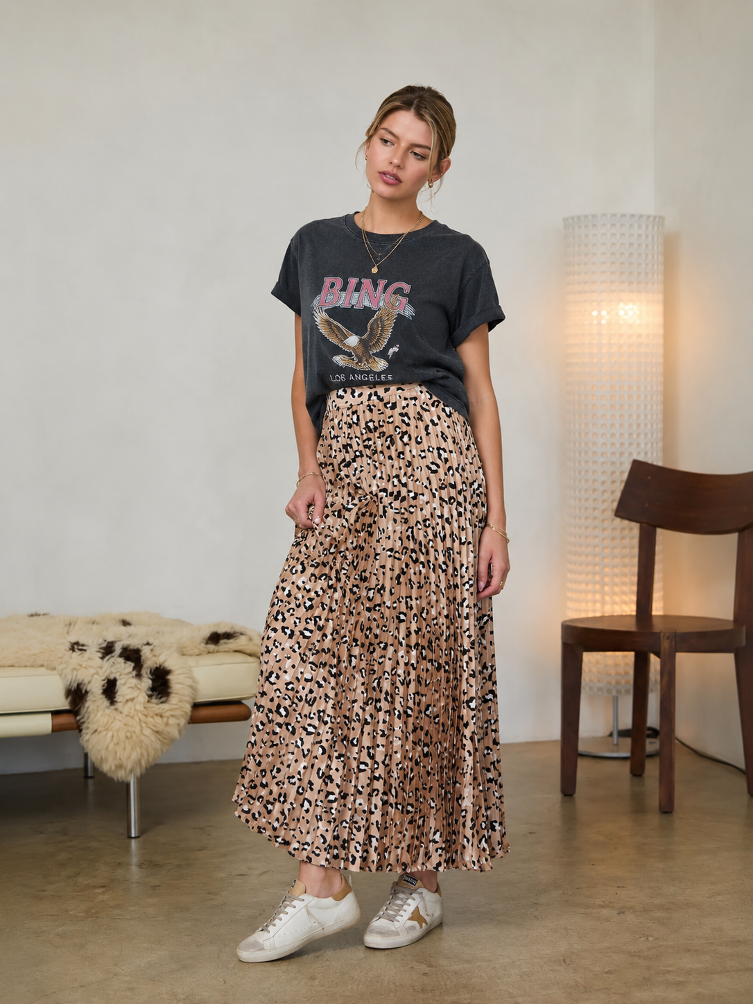 Leopard Print Pleated Maxi