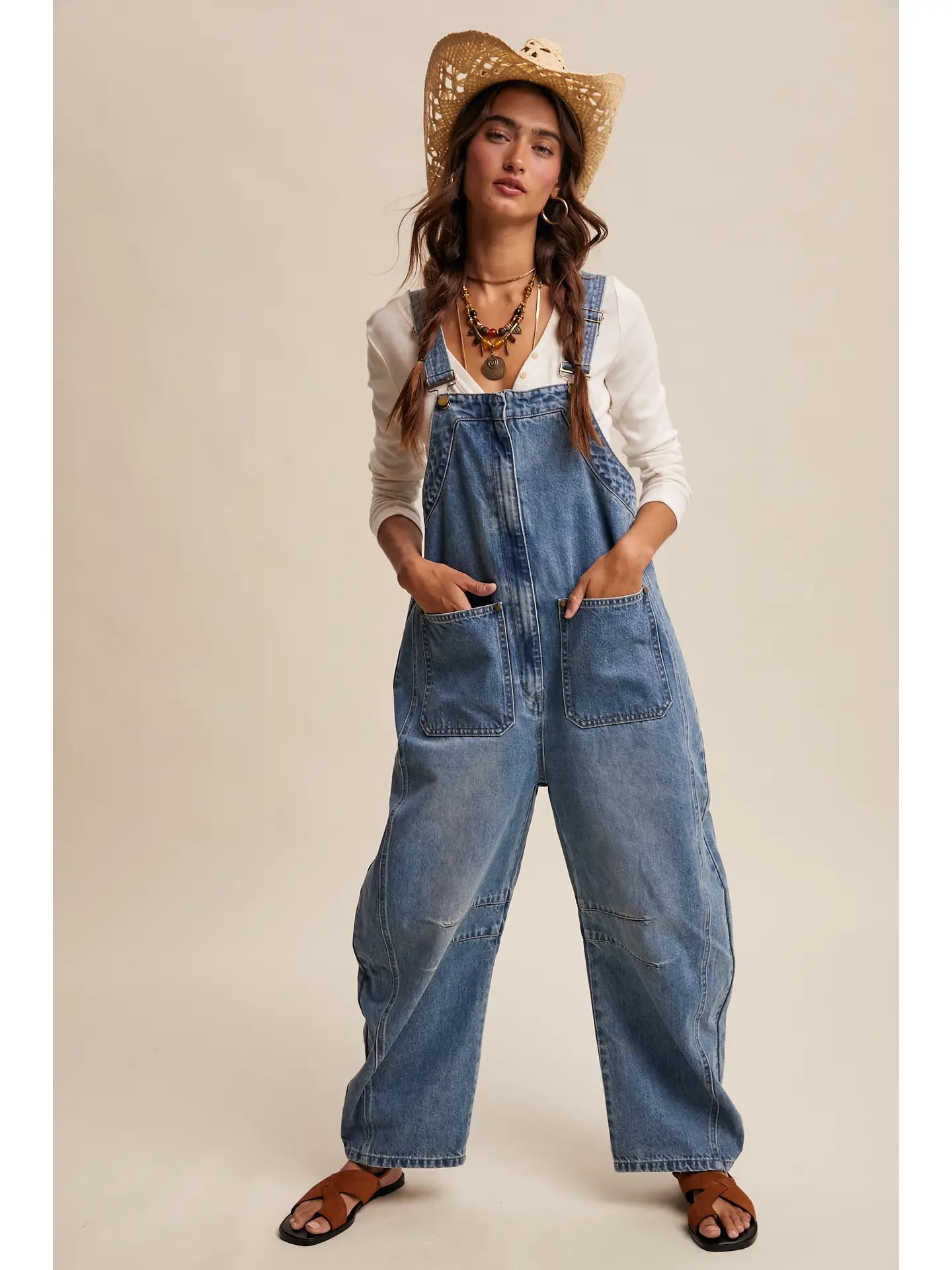Western Wide Leg Denim Overalls