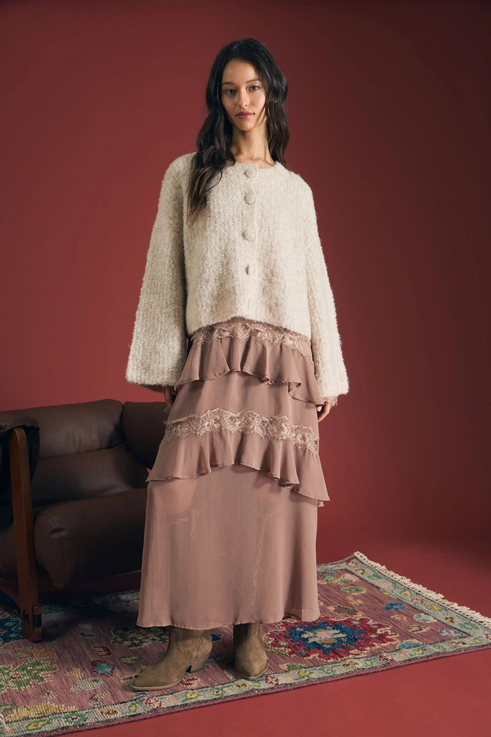 Fuzzy Knit Button Boxy Cardigan