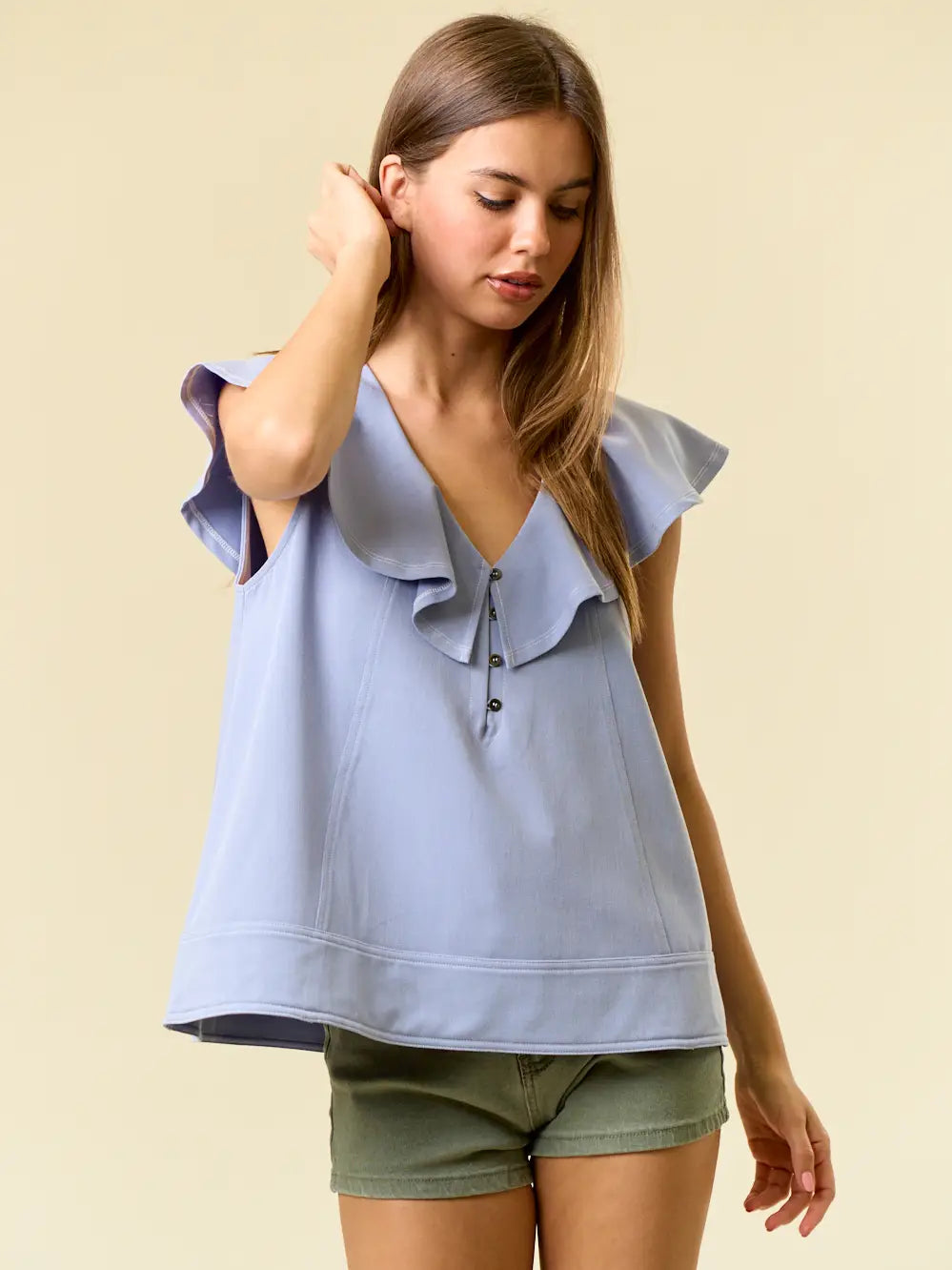 Ruffle-Neck Swing Blouse