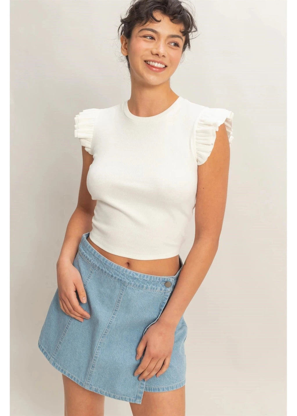 Flutter Sleeve Ribbed Crop