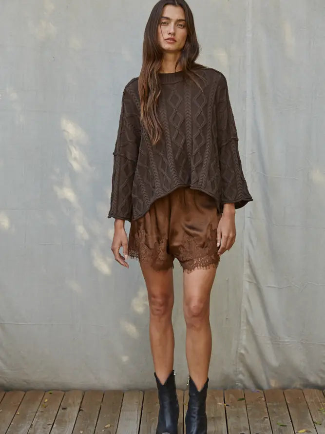 Satin Shorts with Lace Detail