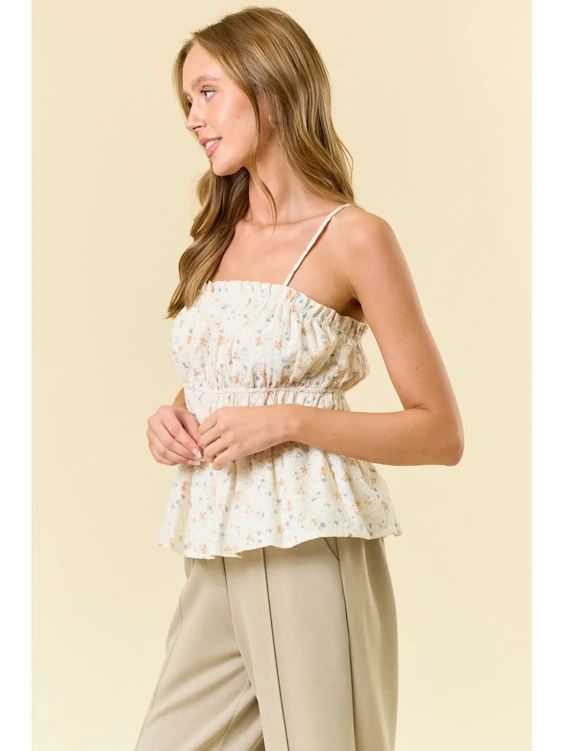 Floral Eyelet Ruffle Tank