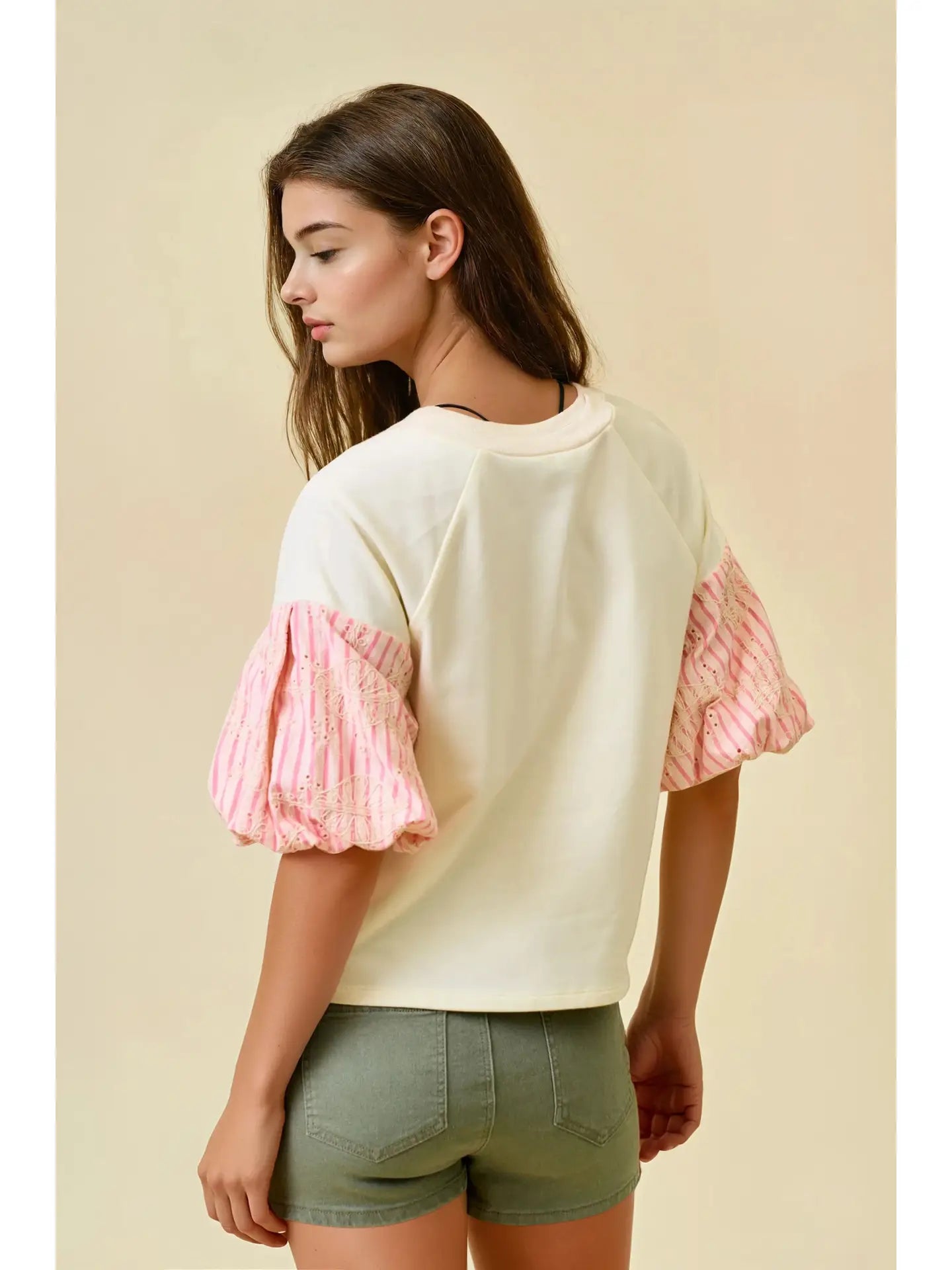 Embroidered Stripe Sleeve Top