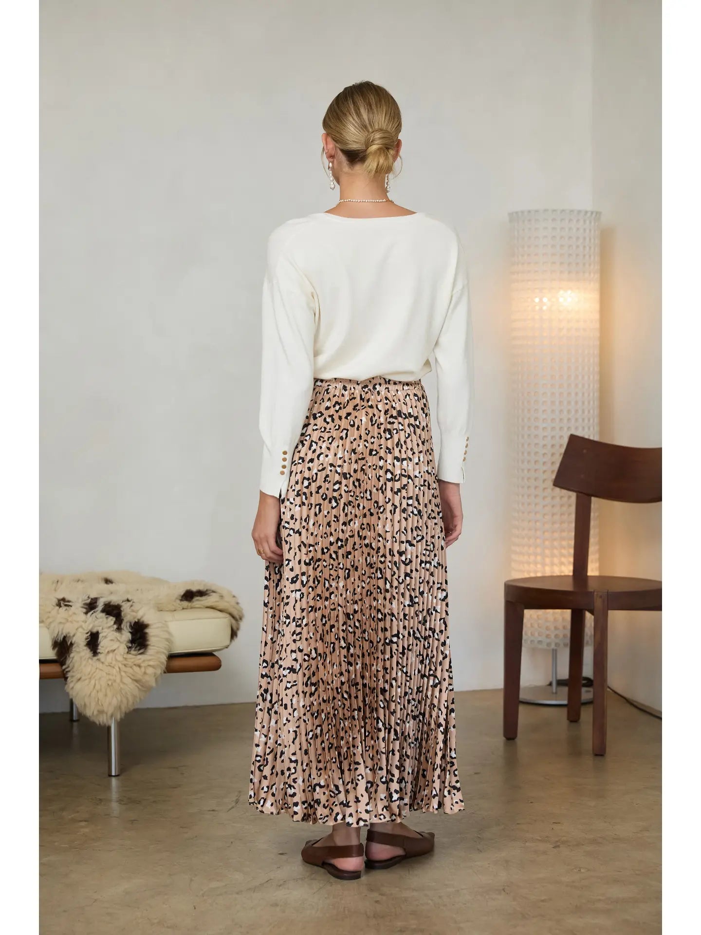 Leopard Print Pleated Maxi
