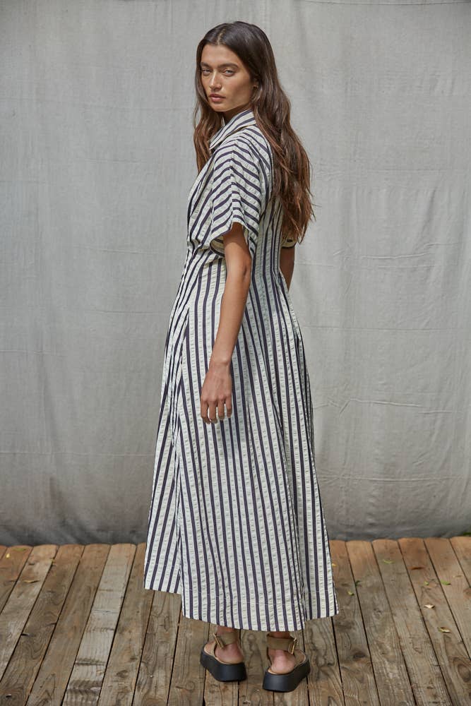 Woven Cotton Polyester Striped Shirtdress