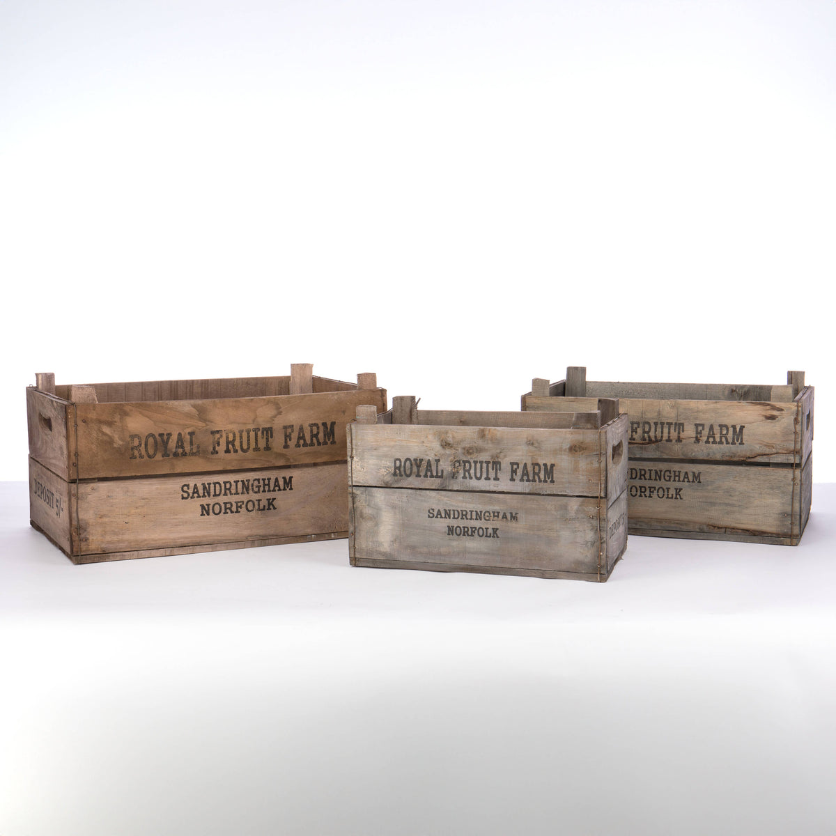 Set of 3 Royal Fruit Farm Wood Crates