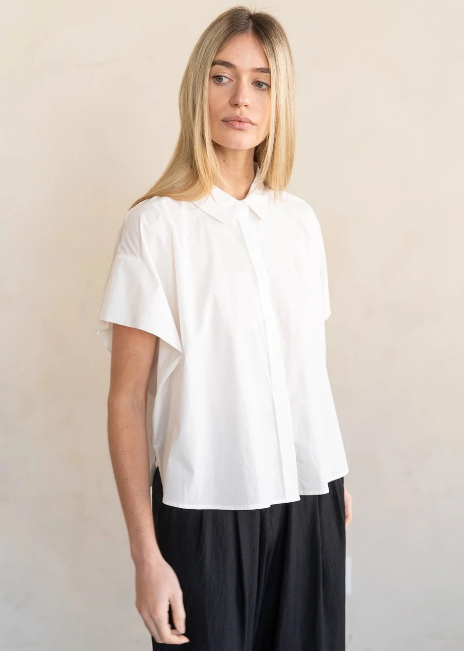 Boxy Short Sleeve Button-Up Shirt