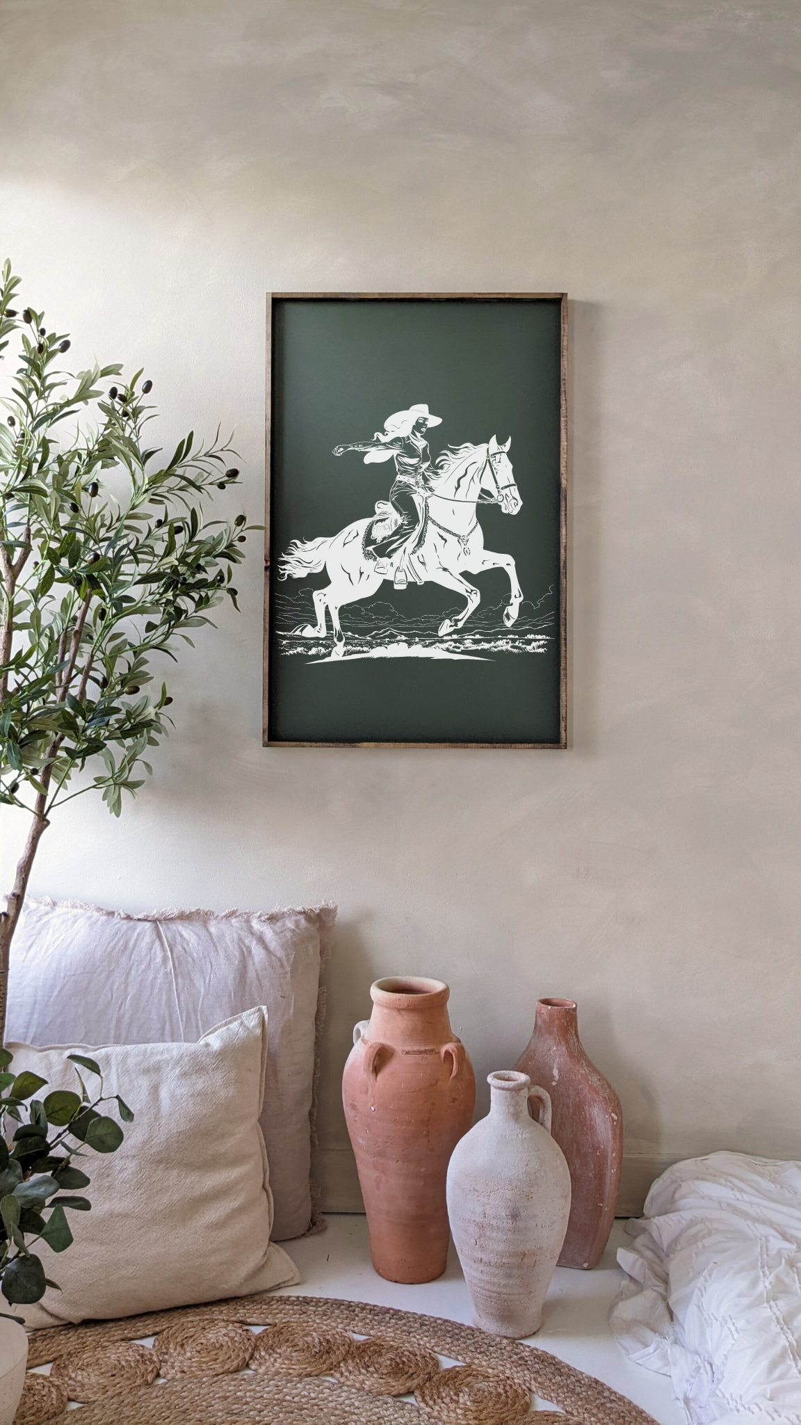 Vintage Cowgirl Framed Print - Handmade Western Wall Art