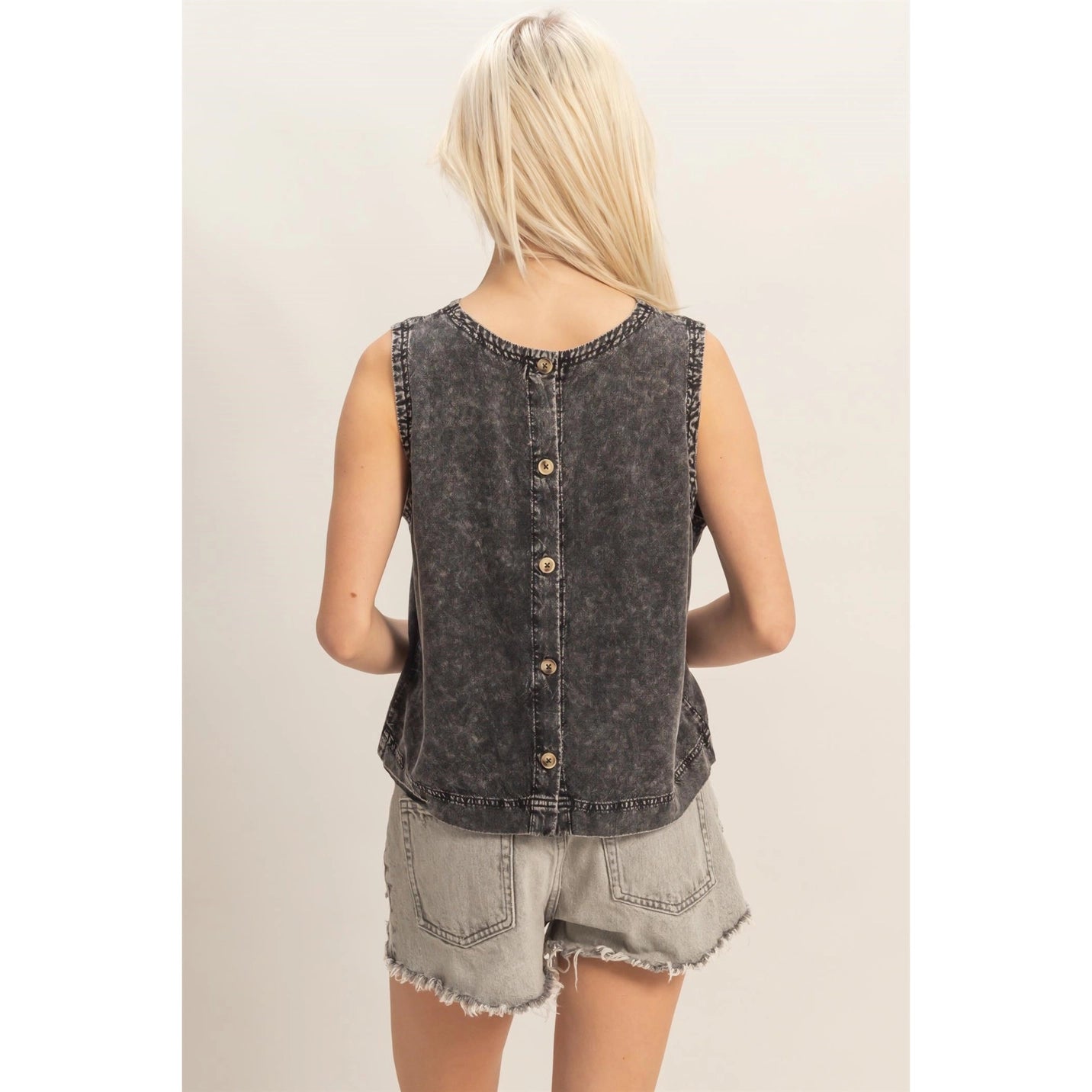 Mineral Wash Button Back Sleeveless Top