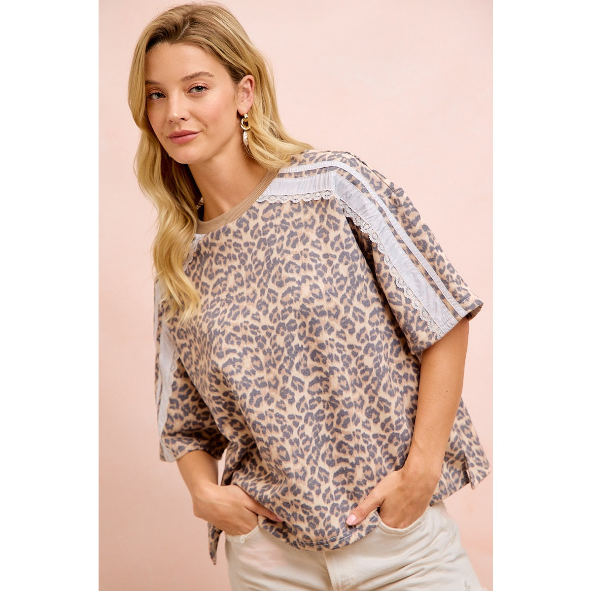 Leopard Lace Detail Top