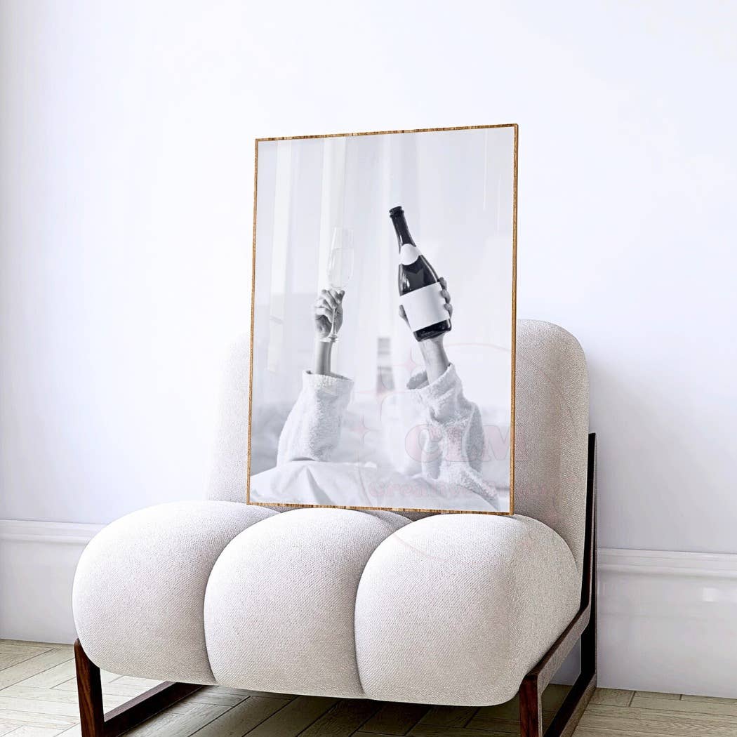 Champagne Problems Bedroom Monotone Wall Art Prints