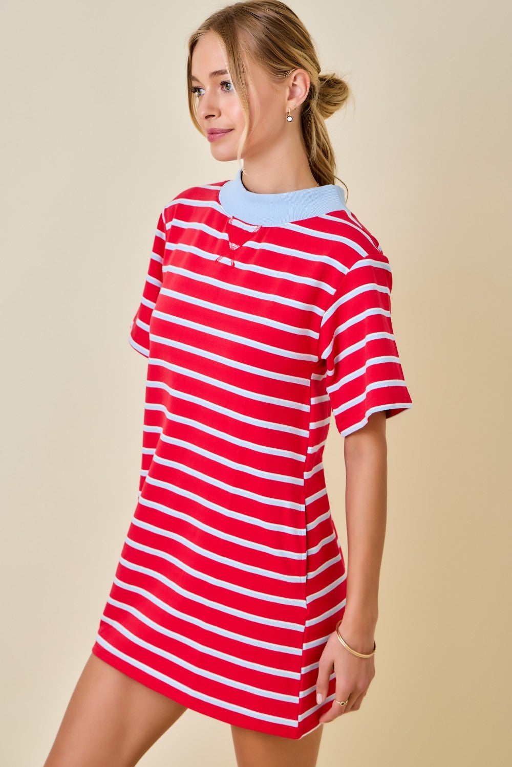 Striped Mockneck Sweatshirt Dress