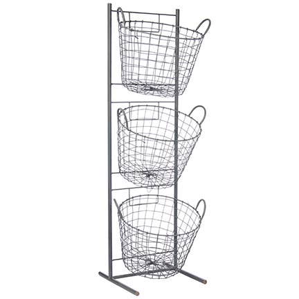 Gray Metal 3-Basket Display Stand