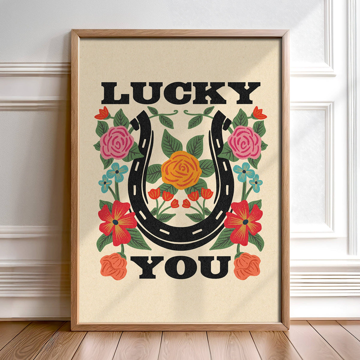 Lucky You Floral Horseshoe Art Print (FLAT)