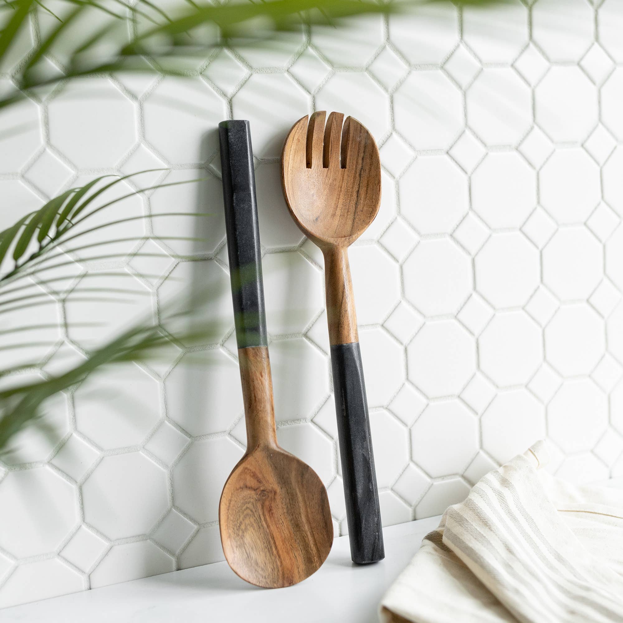 Wood and Black Marble Serving Set