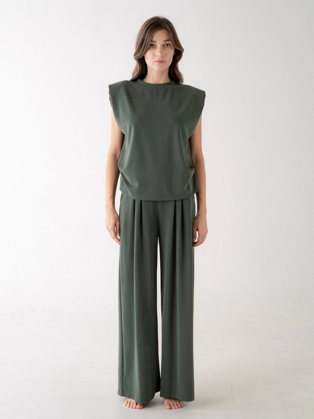 Side Ruching Sleeveless Top with Shoulder Pads