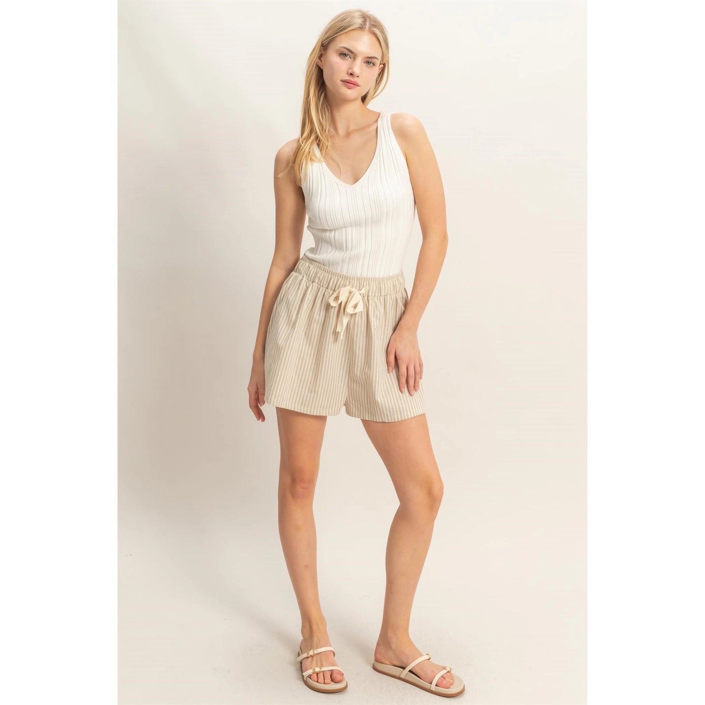 Striped Elastic Waist Shorts