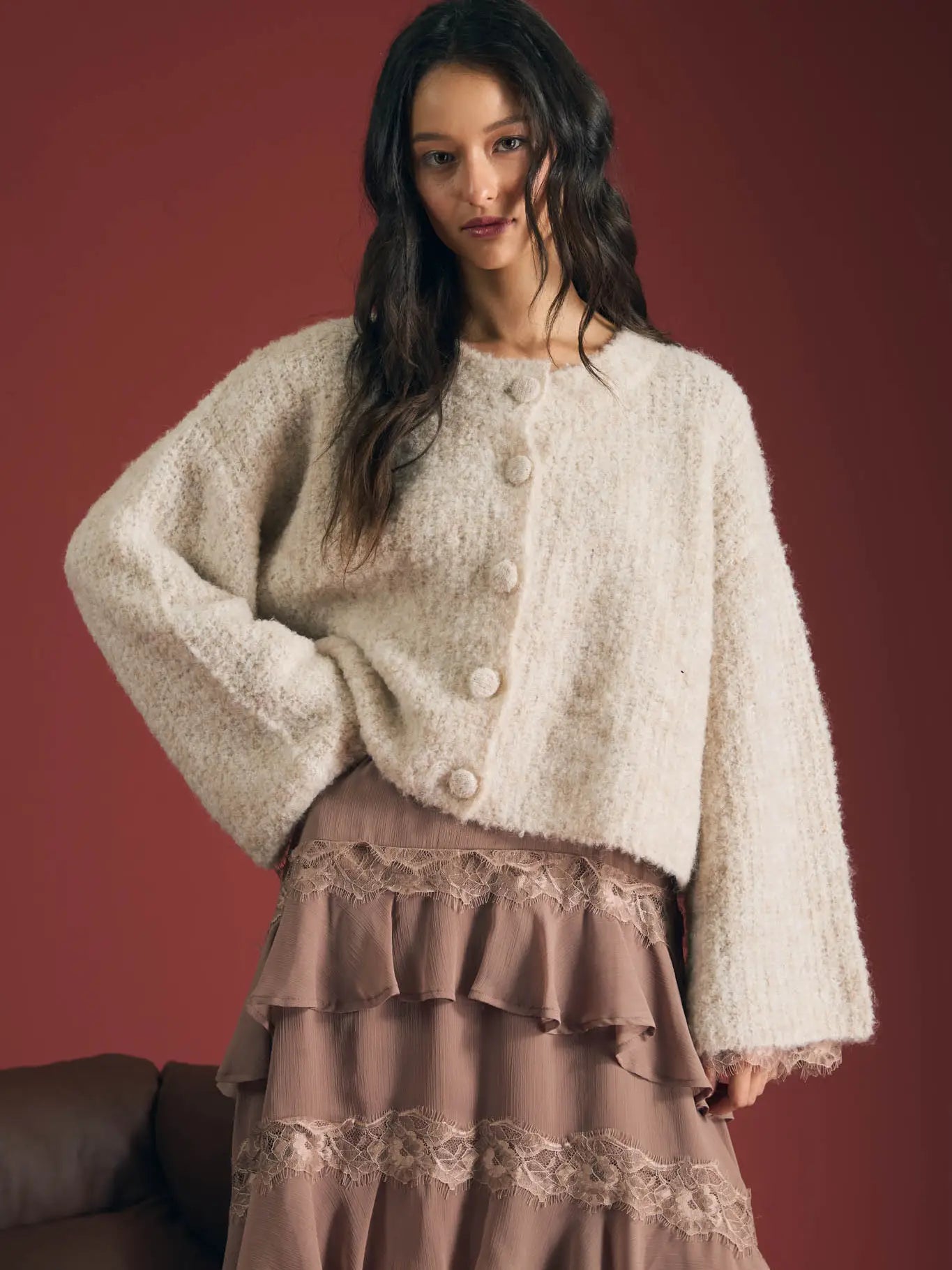 Fuzzy Knit Button Boxy Cardigan