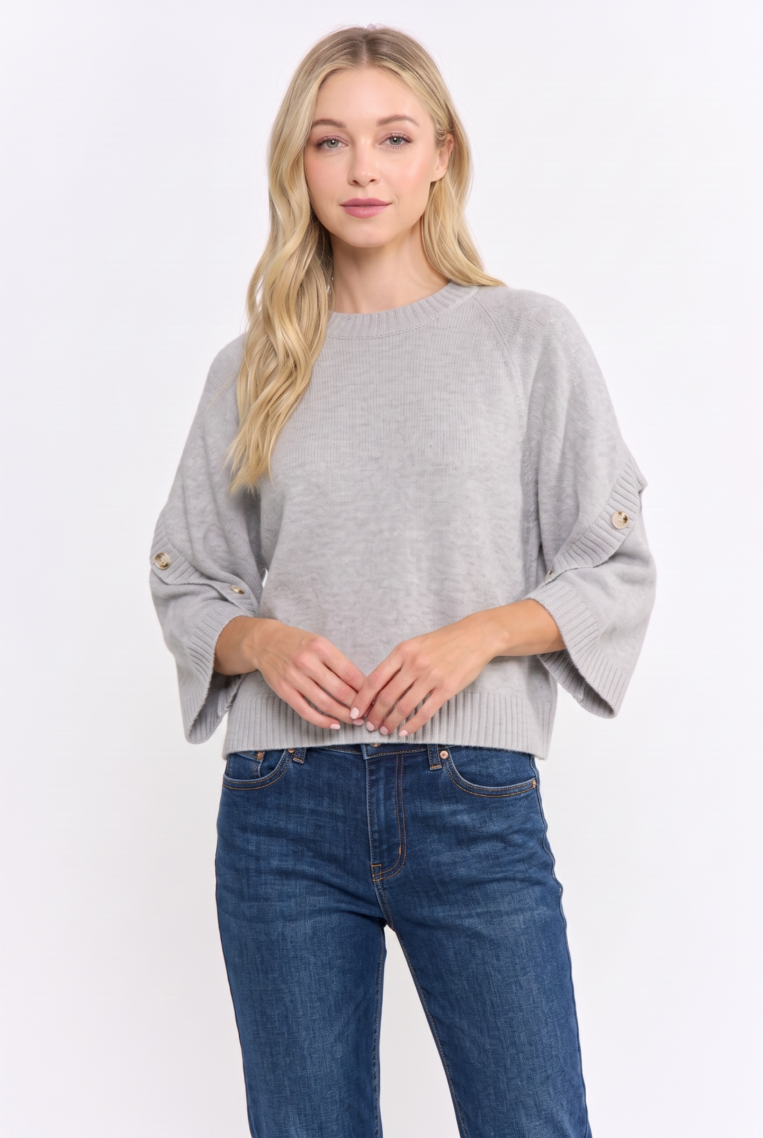 CJW27001 BUTTON SLEEVE KNIT PULLOVER