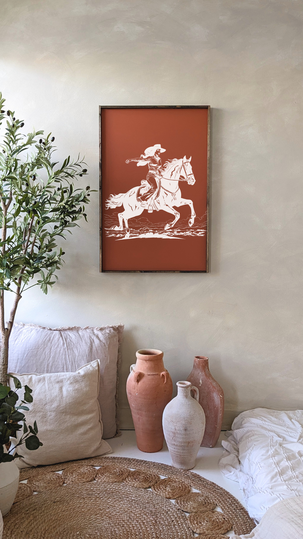 Vintage Cowgirl Framed Print - Handmade Western Wall Art