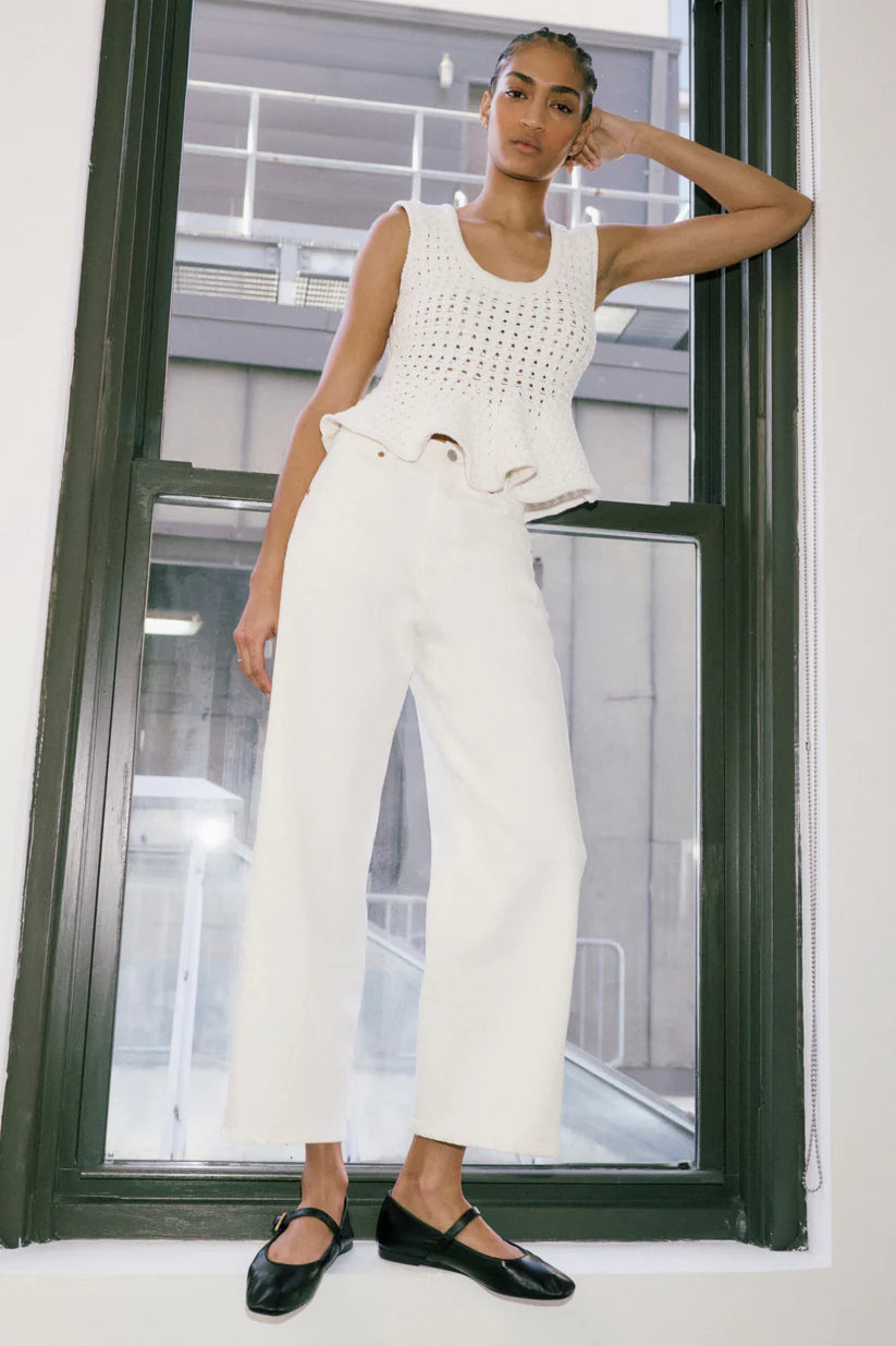 Kyra High Rise Bowed Ankle Jean by Pistola in Antique White